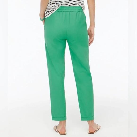 J Crew Tall Linen Cotton Blend Drawstring Pants Green Straight Leg Cuffed Hem 6T - Picture 2 of 9
